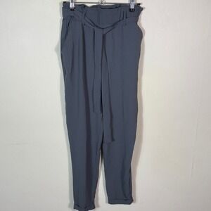 SO Paperbag Taper Pants Size S Charcoal Gray‎ High Waist Belted Casual NWT